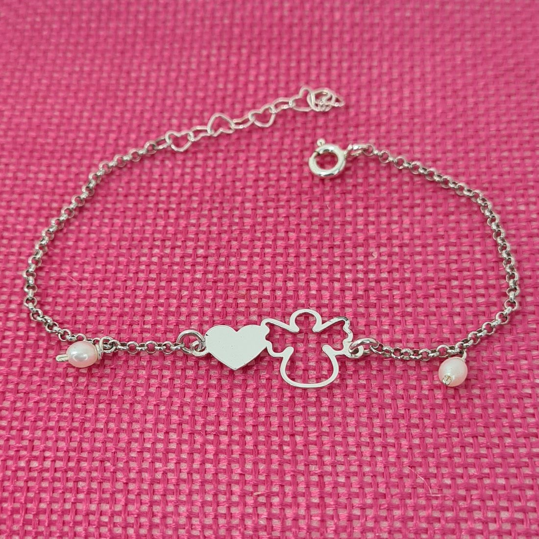 Pulseira Anjo Coração pérola  5005001799 Afetos Prata Lei 925