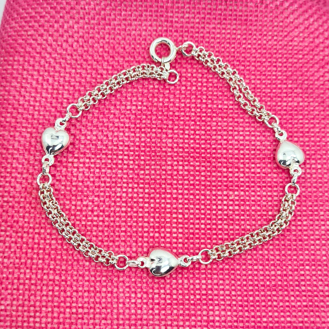 PULSEIRA CORAÇÕES REF PU80269 MALHA CORDÃO 5003046 JJB EM PRATA DE LEI 925